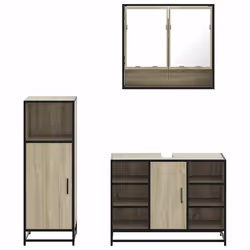 vidaXL 3 Piece Bathroom Furniture Set Black Engineered Wood bathroom cabinet - sonoma oak - Additional view 4
