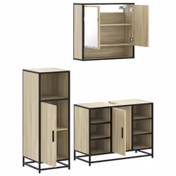 vidaXL 3 Piece Bathroom Furniture Set Black Engineered Wood bathroom cabinet - sonoma oak - Additional view 5