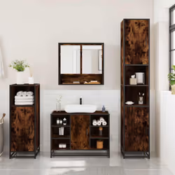 vidaXL 3 Piece Bathroom Furniture Set Black Engineered Wood bathroom cabinet - smoked oak - Additional view 2
