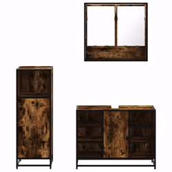 vidaXL 3 Piece Bathroom Furniture Set Black Engineered Wood bathroom cabinet - smoked oak - Additional view 4