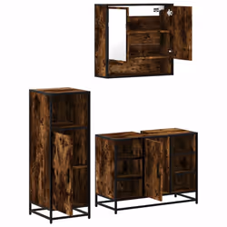 vidaXL 3 Piece Bathroom Furniture Set Black Engineered Wood bathroom cabinet - smoked oak - Additional view 5