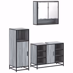 vidaXL 3 Piece Bathroom Furniture Set Black Engineered Wood bathroom cabinet - grey sonoma