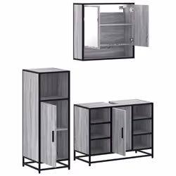 vidaXL 3 Piece Bathroom Furniture Set Black Engineered Wood bathroom cabinet - grey sonoma - Additional view 5