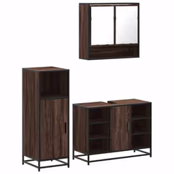 vidaXL 3 Piece Bathroom Furniture Set Black Engineered Wood bathroom cabinet - brown oak
