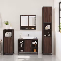 vidaXL 3 Piece Bathroom Furniture Set Black Engineered Wood bathroom cabinet - brown oak