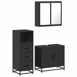 vidaXL 3 Piece Bathroom Furniture Set Black Engineered Wood bathroom cabinet - black