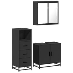 vidaXL 3 Piece Bathroom Furniture Set Black Engineered Wood bathroom cabinet - black