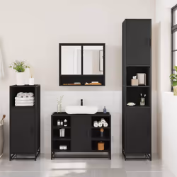 vidaXL 3 Piece Bathroom Furniture Set Black Engineered Wood bathroom cabinet - black