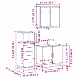 vidaXL 3 Piece Bathroom Furniture Set Black Engineered Wood bathroom cabinet - black