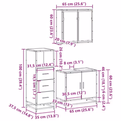 vidaXL 3 Piece Bathroom Furniture Set Black Engineered Wood bathroom cabinet - smoked oak