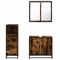 vidaXL 3 Piece Bathroom Furniture Set Black Engineered Wood bathroom cabinet - smoked oak - Additional view 4