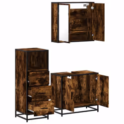 vidaXL 3 Piece Bathroom Furniture Set Black Engineered Wood bathroom cabinet - smoked oak - Additional view 5