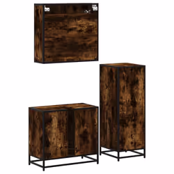 vidaXL 3 Piece Bathroom Furniture Set Black Engineered Wood bathroom cabinet - smoked oak - Additional view 7