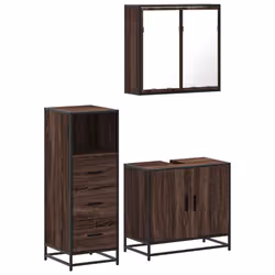 vidaXL 3 Piece Bathroom Furniture Set Black Engineered Wood bathroom cabinet - brown oak