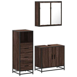 vidaXL 3 Piece Bathroom Furniture Set Black Engineered Wood bathroom cabinet - brown oak
