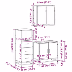 vidaXL 3 Piece Bathroom Furniture Set Black Engineered Wood bathroom cabinet - brown oak