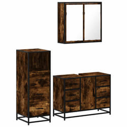 vidaXL 3 Piece Bathroom Furniture Set Brown Oak Engineered Wood - smoked oak