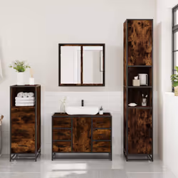 vidaXL 3 Piece Bathroom Furniture Set Brown Oak Engineered Wood - smoked oak