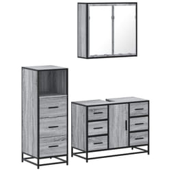 vidaXL 3 Piece Bathroom Furniture Set Brown Oak Engineered Wood - grey sonoma