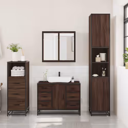 vidaXL 3 Piece Bathroom Furniture Set Brown Oak Engineered Wood - brown oak