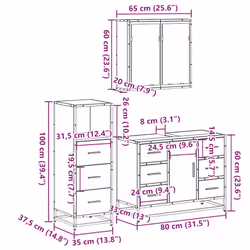 vidaXL 3 Piece Bathroom Furniture Set Brown Oak Engineered Wood - brown oak