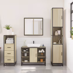 vidaXL 3 Piece Bathroom Furniture Set Black Engineered Wood bathroom cabinet - sonoma oak