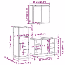 vidaXL 3 Piece Bathroom Furniture Set Black Engineered Wood bathroom cabinet - sonoma oak