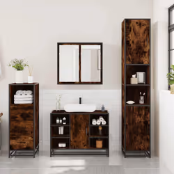 vidaXL 3 Piece Bathroom Furniture Set Black Engineered Wood bathroom cabinet - smoked oak