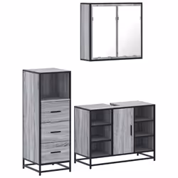 vidaXL 3 Piece Bathroom Furniture Set Black Engineered Wood bathroom cabinet - grey sonoma
