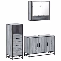vidaXL 3 Piece Bathroom Furniture Set Smoked Oak Engineered Wood - grey sonoma