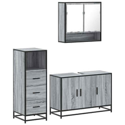 vidaXL 3 Piece Bathroom Furniture Set Smoked Oak Engineered Wood - grey sonoma