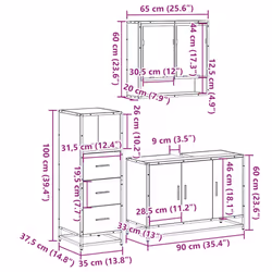 vidaXL 3 Piece Bathroom Furniture Set Smoked Oak Engineered Wood - grey sonoma