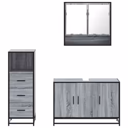 vidaXL 3 Piece Bathroom Furniture Set Smoked Oak Engineered Wood - grey sonoma - Additional view 4