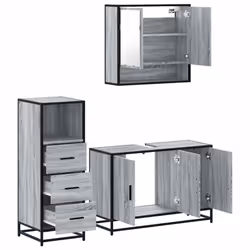 vidaXL 3 Piece Bathroom Furniture Set Smoked Oak Engineered Wood - grey sonoma - Additional view 7