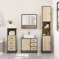 vidaXL 3 Piece Bathroom Furniture Set Smoked Oak Engineered Wood - sonoma oak