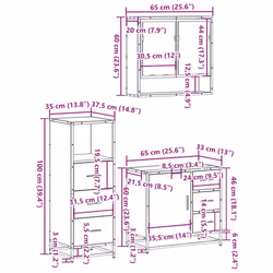 vidaXL 3 Piece Bathroom Furniture Set Smoked Oak Engineered Wood - sonoma oak