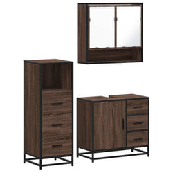 vidaXL 3 Piece Bathroom Furniture Set Smoked Oak Engineered Wood - brown oak
