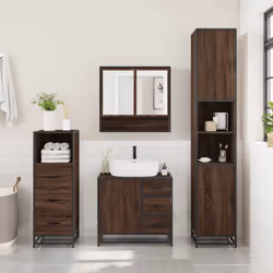 vidaXL 3 Piece Bathroom Furniture Set Smoked Oak Engineered Wood - brown oak