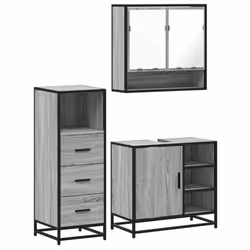 vidaXL 3 Piece Bathroom Furniture Set Grey Sonoma Engineered Wood - grey sonoma