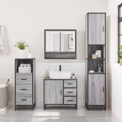 vidaXL 3 Piece Bathroom Furniture Set Grey Sonoma Engineered Wood - grey sonoma