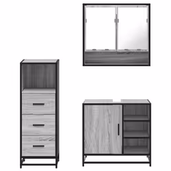 vidaXL 3 Piece Bathroom Furniture Set Grey Sonoma Engineered Wood - grey sonoma - Additional view 4
