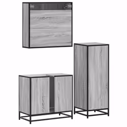 vidaXL 3 Piece Bathroom Furniture Set Grey Sonoma Engineered Wood - grey sonoma - Additional view 6