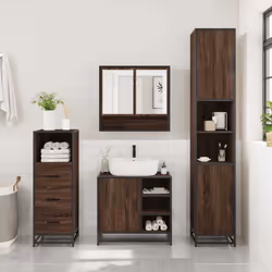 vidaXL 3 Piece Bathroom Furniture Set Grey Sonoma Engineered Wood - brown oak