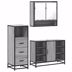 vidaXL 3 Piece Bathroom Furniture Set Brown Oak Engineered Wood - grey sonoma
