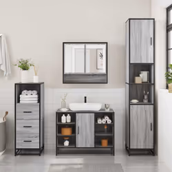 vidaXL 3 Piece Bathroom Furniture Set Brown Oak Engineered Wood - grey sonoma