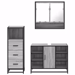 vidaXL 3 Piece Bathroom Furniture Set Brown Oak Engineered Wood - grey sonoma - Additional view 4