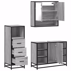vidaXL 3 Piece Bathroom Furniture Set Brown Oak Engineered Wood - grey sonoma - Additional view 7