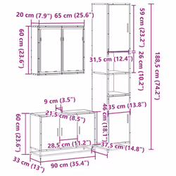vidaXL 4 Piece Bathroom Furniture Set Smoked Oak Engineered Wood - smoked oak
