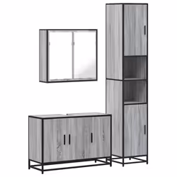 vidaXL 4 Piece Bathroom Furniture Set Smoked Oak Engineered Wood - grey sonoma