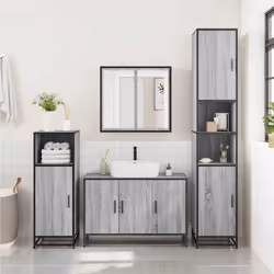 vidaXL 4 Piece Bathroom Furniture Set Smoked Oak Engineered Wood - grey sonoma